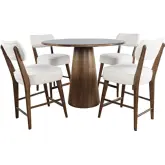 Nash 5 Piece Counter Dining Set in Walnut Finish & Ivory Boucle Counter Stools