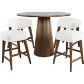Nash 5 Piece Counter Dining Set in Walnut Finish & Ivory Boucle Backless Stools