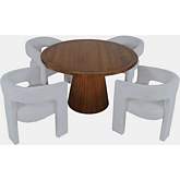 Gwen 5 Piece Dining Set in Walnut Finish Wood & Blue Fabric