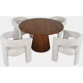 Gwen 5 Piece Dining Set in Walnut Finish Wood & Natural Fabric