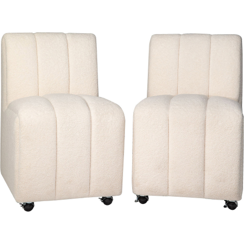 Tess Dining Chair with Wheels in Ivory Boucle Fabric (Set of 2)