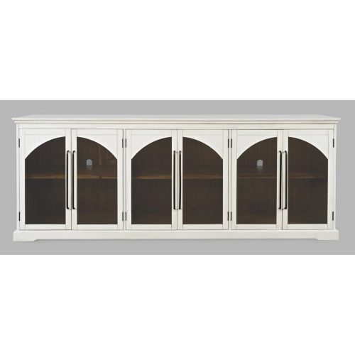 Archdale 96" Gothic Arch Sideboard Cabinet w/ Glass Doors in White Wood