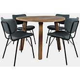 Reclamation & Owen 5 Piece Round Dining Set in Reclaimed Wood & Slate Blue Leatherette