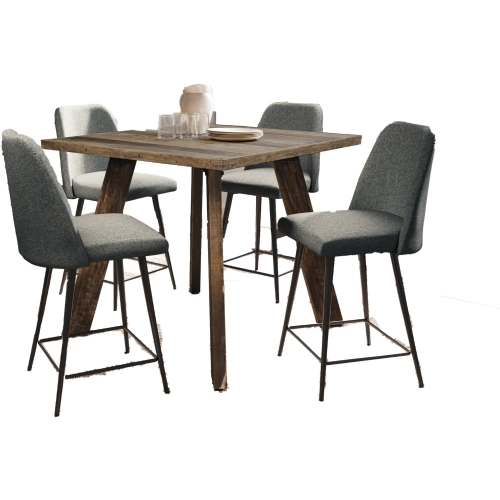 Reclamation 42" Square 5 Piece Counter Dining Set in Wood & Blue Fabric