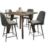 Reclamation 42" Square 5 Piece Counter Dining Set in Wood & Blue Fabric