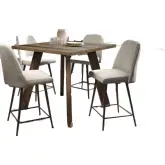 Reclamation 42" Square 5 Piece Counter Dining Set in Wood & Brown Fabric