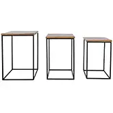 Brody Square Nesting End Tables in Rustic Brown Wood & Metal (Set of 3)