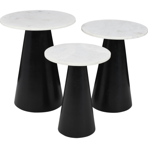 Nolan 3 Piece Accent Table Set in Marble & Black Wood