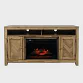Fairview 60" Console TV Stand with Electric Fireplace in Chevron Distressed Light Wood