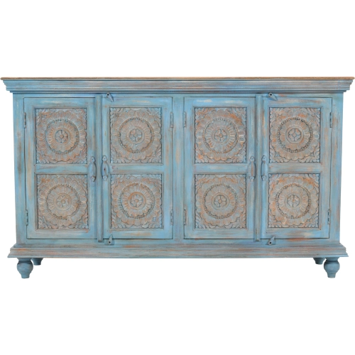 Marchand 71" Sideboard Cabinet w/ Carved Doors in Distressed Antique Blue