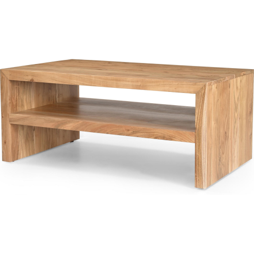 Dev 44" Mitered Angle Coffee Table with Storage Shelf in Natural Finish Wood