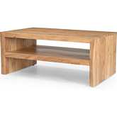 Dev 44" Mitered Angle Coffee Table with Storage Shelf in Natural Finish Wood