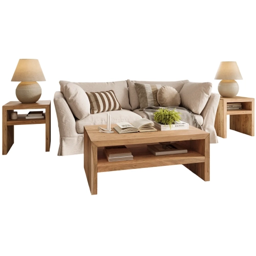 Dev Mitered Edge 3 Piece Coffee Table Set in Natural Mango Wood