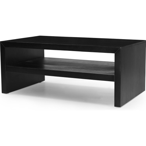 Dev 44" Mitered Angle Coffee Table with Storage Shelf in Black Finish Wood