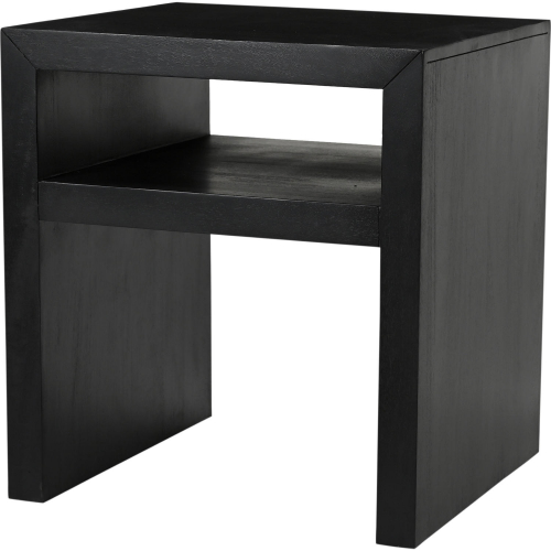 Dev 22" Mitered Angle End Table with Storage Shelf in Black Finish Wood