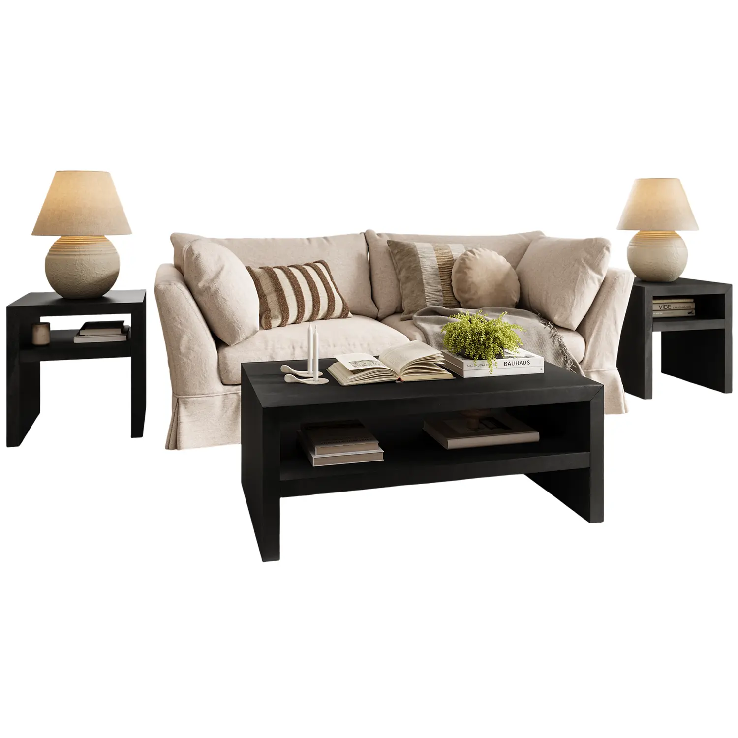Dev Mitered Edge 3 Piece Coffee Table Set in Black Mango Wood