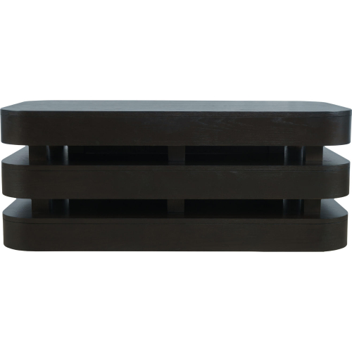 Brix Floating Sculpture Layered Coffee Table with Casters in Espresso Brown Wood