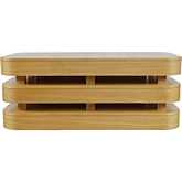 Brix Floating Sculpture Layered Coffee Table with Casters in Oak Finish Wood