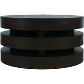 Brix Floating Sculpture Layered Round Coffee Table with Casters in Espresso Brown Wood