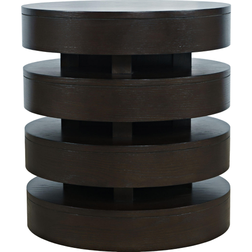 Brix Floating Sculpture Layered Round End Table in Espresso Brown Wood