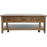 Claremont Lift Top Castered Coffee Table in Wire Brushed Brown Wood