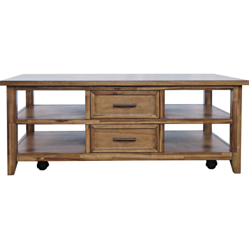 Claremont 48" Castered Coffee Table in Wire Brushed Brown Wood