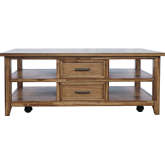 Claremont 48" Castered Coffee Table in Wire Brushed Brown Wood