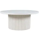 Auden 40" Round Fluted Pedestal Coffee Table w/ Casters in White Wood
