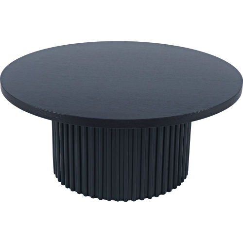 Auden 40" Round Fluted Pedestal Coffee Table w/ Casters in Black Wood