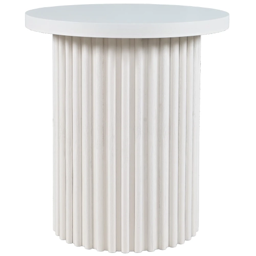 Auden 24" Round Fluted Pedestal End Table in White Wood
