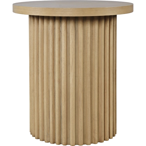 Auden 24" Round Fluted Pedestal Base End Table in Natural Brown Wood