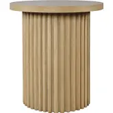 Auden 24" Round Fluted Pedestal Base End Table in Natural Brown Wood