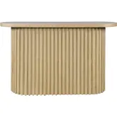 Auden Oval Fluted Pedestal Base Sofa Console Table in Natural Brown Wood