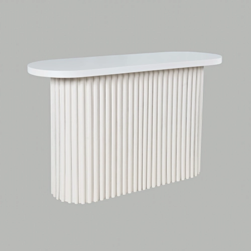 Auden Oval Fluted Pedestal Sofa Console Table in White Wood