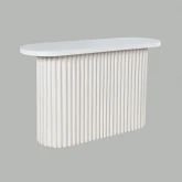 Auden Oval Fluted Pedestal Sofa Console Table in White Wood