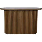 Auden Oval Fluted Pedestal Base Sofa Console Table in Chestnut Brown Wood