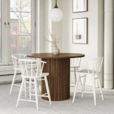 Auden 5 Piece Counter Dining Set w/ Round Table & Spindle Stools in Chestnut & White Wood
