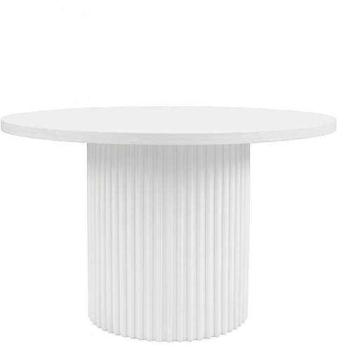 Auden 60" Round Fluted Pedestal Dining Table in White Wood
