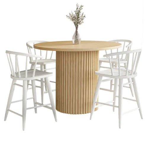 Auden 5 Piece Counter Dining Set with Round Table & Spindle Stools in White & Natural Wood