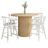 Auden 5 Piece Counter Dining Set with Round Table & Spindle Stools in White & Natural Wood