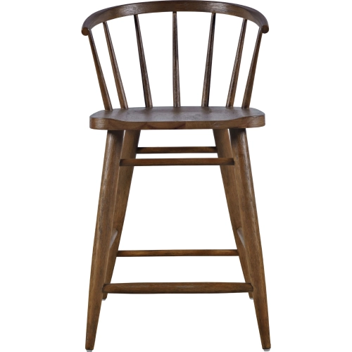 Fitz Curved Back Spindle Counter Stool in Chestnut Brown Solid Wood