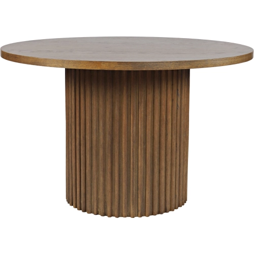 Auden 48" Round Fluted Pedestal Base Dining Table in Chestnut Brown Wood