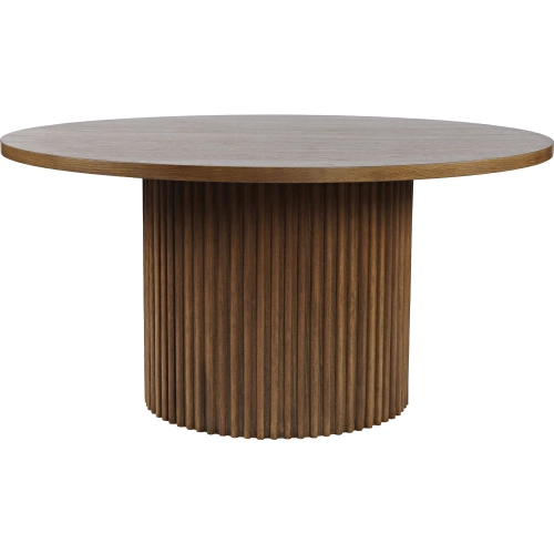 Auden 60" Round Fluted Pedestal Base Dining Table in Chestnut Brown Wood