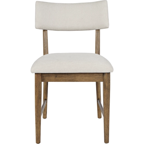 Beck Split Back Dining Chair in Chestnut Brown Wood & Neutral Fabric (Set of 2)