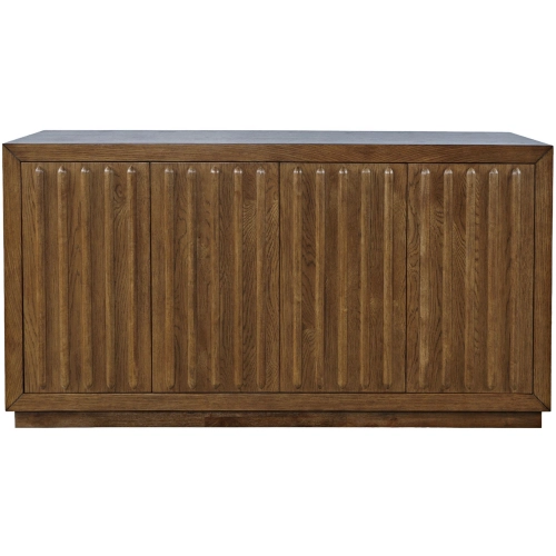 Maven 60" Fluted Four Door Sideboard Cabinet in Chestnut Brown Finish Wood