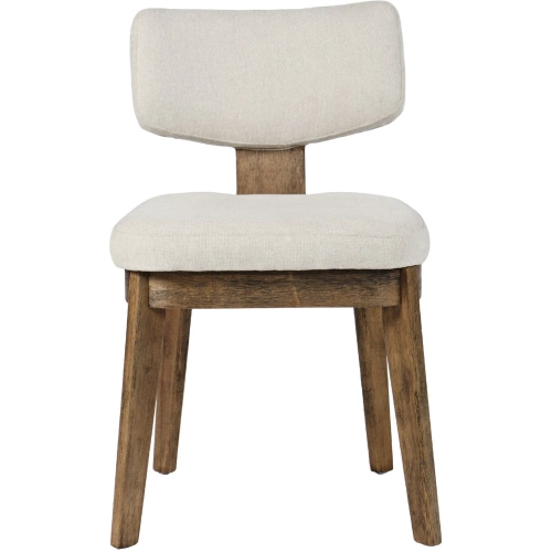 Tate Split Back Dining Chair in Chestnut Brown Wood & Light Grey Fabric (Set of 2)