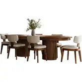 Auden 7 Piece Double Pedestal Dining Set in Chestnut Brown Wood & Gray Fabric