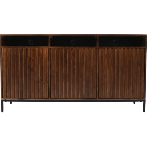 Ryder 60" Fluted Door Console Storage TV Stand Cabinet in Walnut Brown Wood