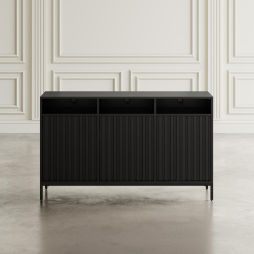 Ryder 50" Fluted Door Console Storage TV Stand Cabinet in Black Wood