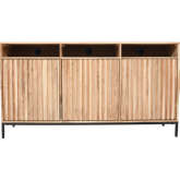 Ryder 60" Fluted Door Console Storage TV Stand Cabinet in Natural Brown Wood